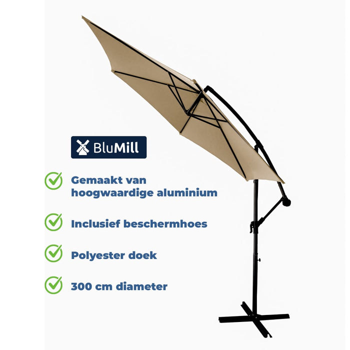 BluMill Zweefparasol taupe inclusief beschermhoes