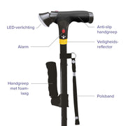 DR-HO'S Get Up & Go Wandelstok - Opvouwbaar, met LED-verlichting en alarm
