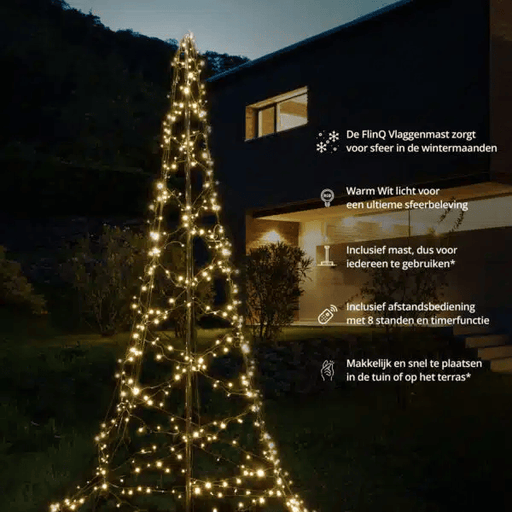 Vlaggenmast kerstboom 300cm – warmwit - 480 leds