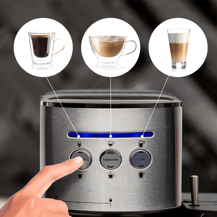 BluMill Koffiemachine met automatische melkopschuimer bedieningspaneel